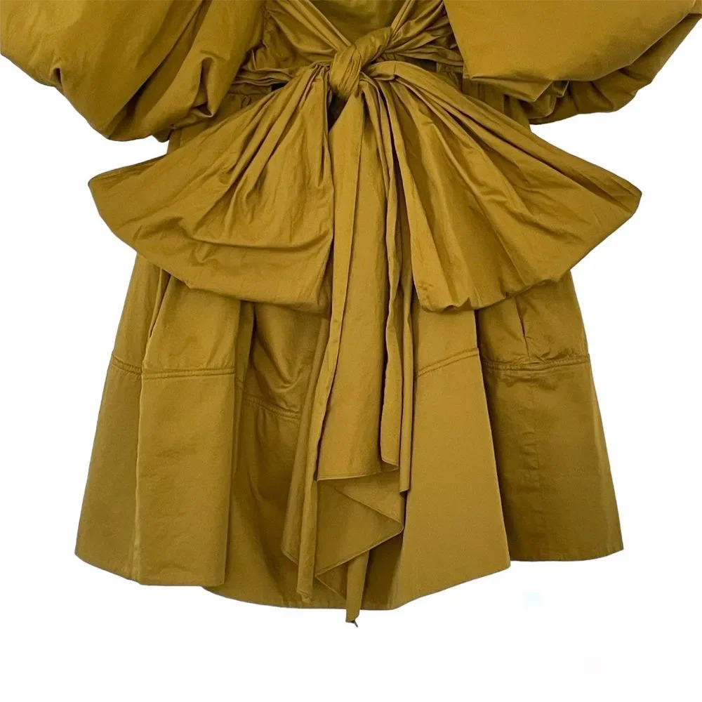 Aje Casabianca Puff Sleeve Bow Mini Dress Olive Green Smock Size AU 10 US 6 - Picture 7 of 16
